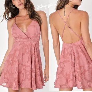 LULU’S NWT Days of Beauty Vintage Rose Pink Burnout Floral Skater Dress